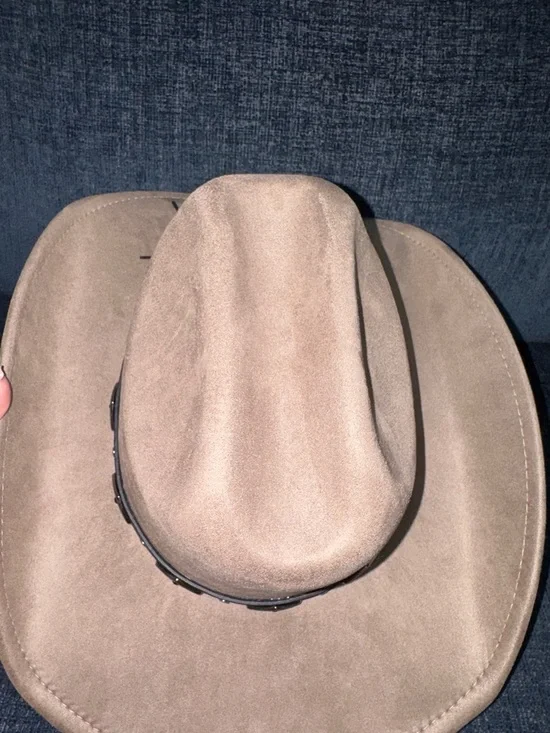 Suede Western Fedora Hat in Taupe with Studded Band - Picture 10 of 12